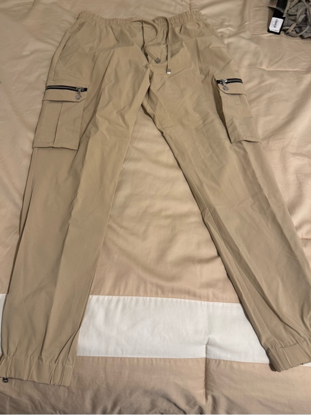 NWT Men's Mania Jeans Khaki beige Cargo Jogger Pants with Drawstring Waist